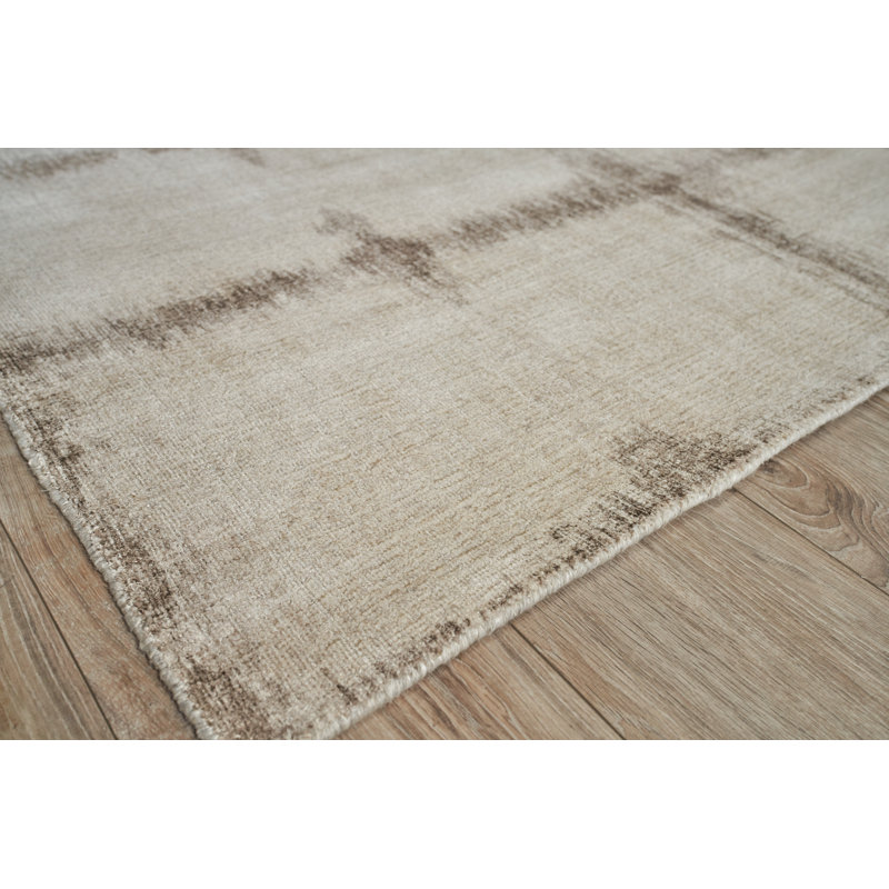 Handmade Beige Geometric Wool and Viscose 6' x 9' Rug