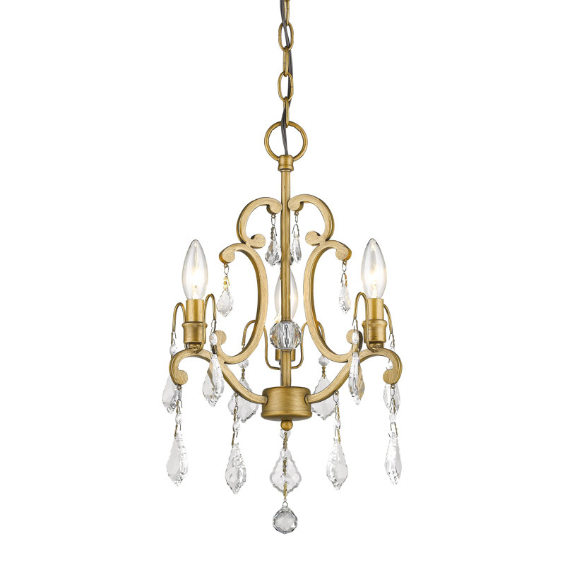 Antique Gold Crystal 3-Light Candle Style Empire Chandelier