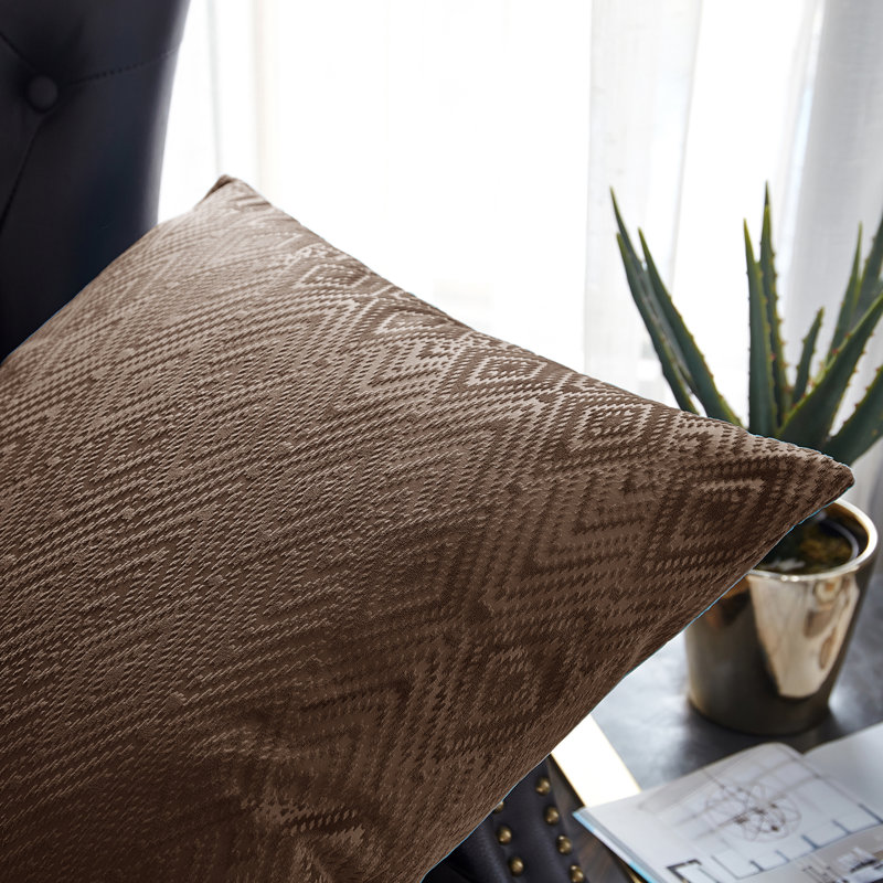 Carafe Brown Polyester Ikat Velvet Square Pillow Covers, 20" x 20"