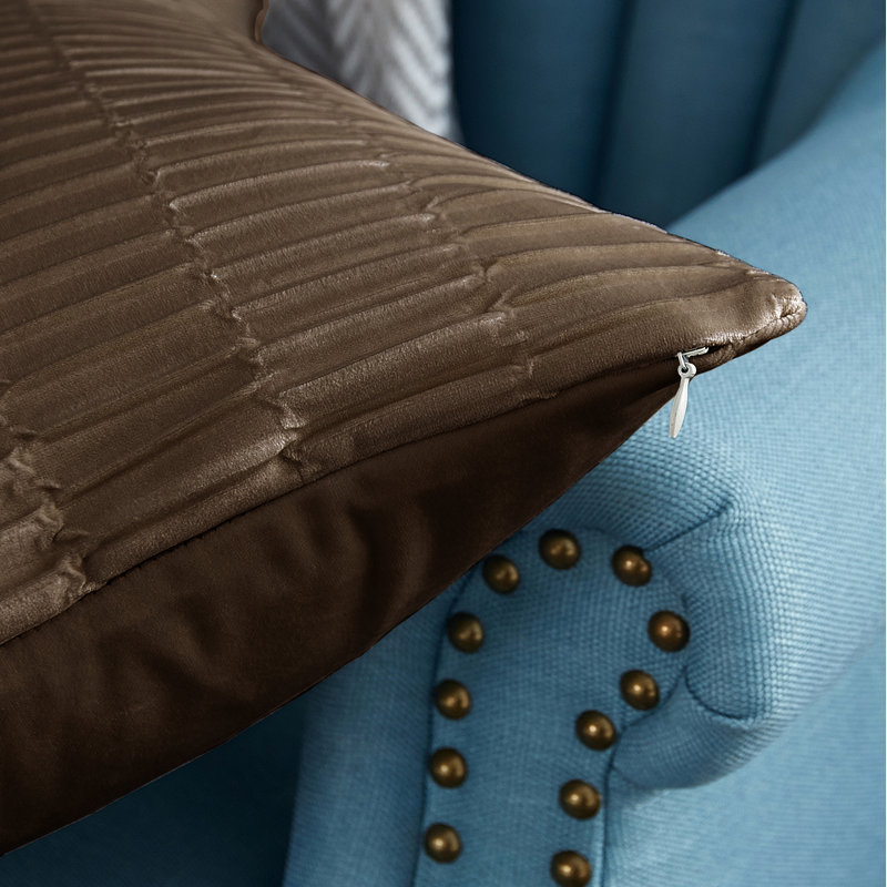 Gun Metal Pleated Velvet Rectangular Pillow Covers, Set of 2