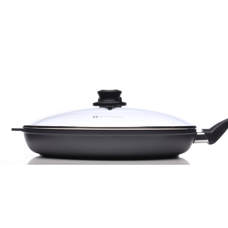 Black Aluminum Non-stick Fry Pan with Lid, 12.5 inches