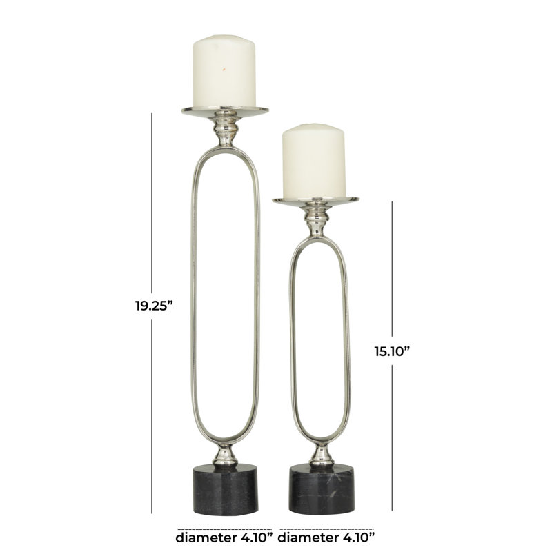 Silver and Black Aluminum Marble Tabletop Candlestick Set