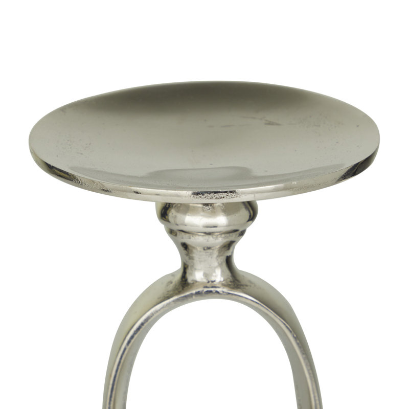Silver and Black Aluminum Marble Tabletop Candlestick Set