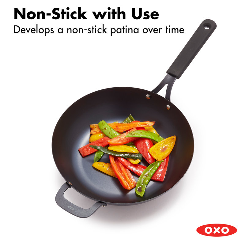 OXO 12" Black Carbon Steel Non-Stick Wok with Silicone Handle