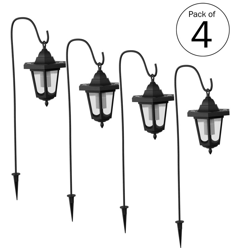 26'' Black Solar Powered Pathway Lanterns, Set of 4