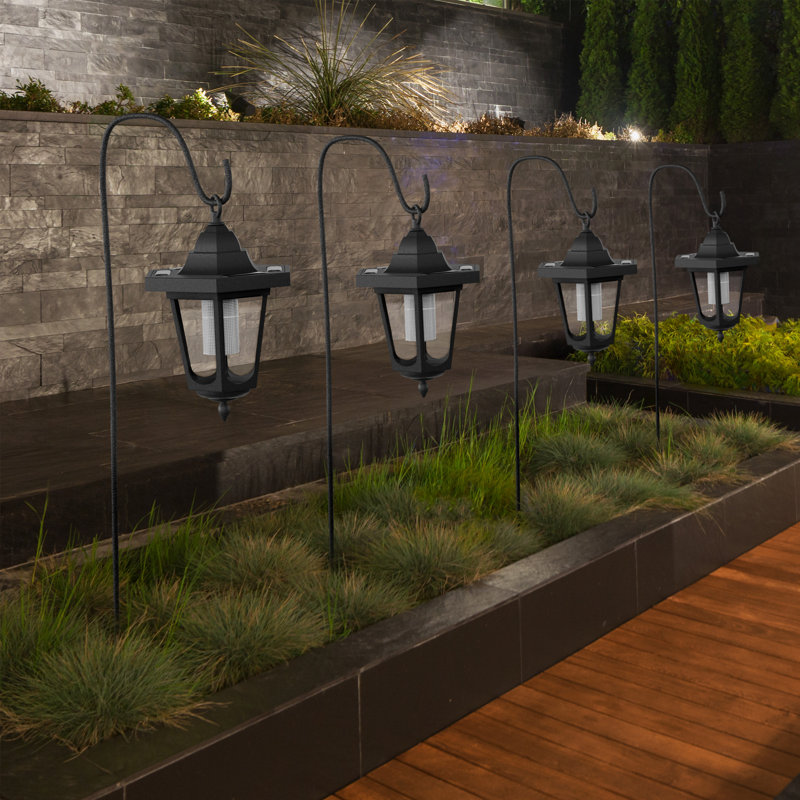 26'' Black Solar Powered Pathway Lanterns, Set of 4