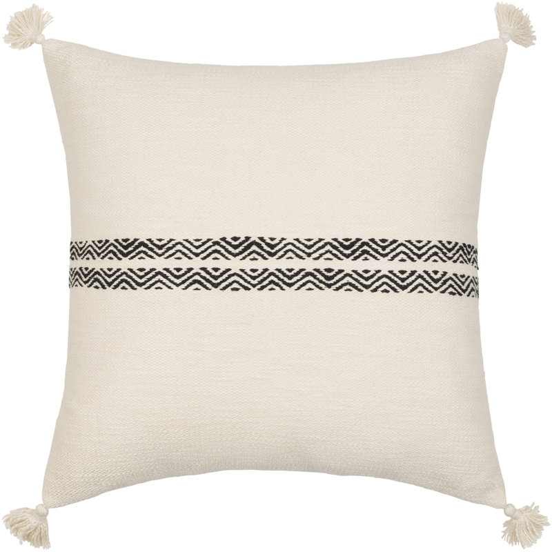 Josie Tasseled Cream and Black Cotton Kids Throw Pillow Set