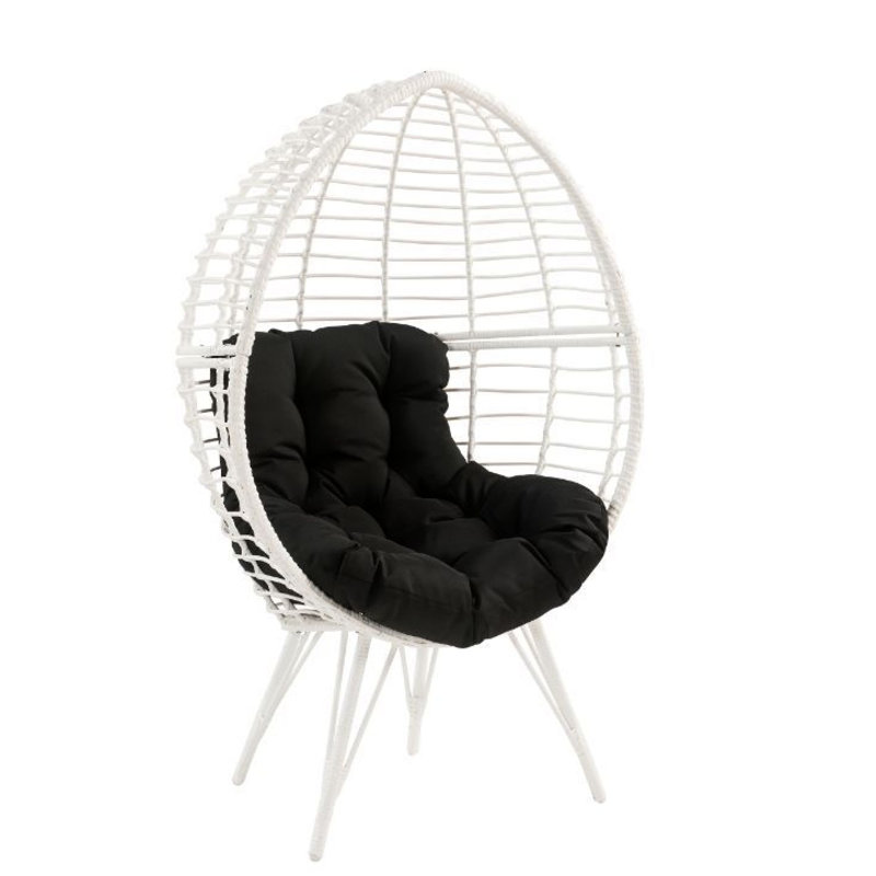 Galzed Teardrop Patio Lounge Chair with White Wicker and Black Cushion