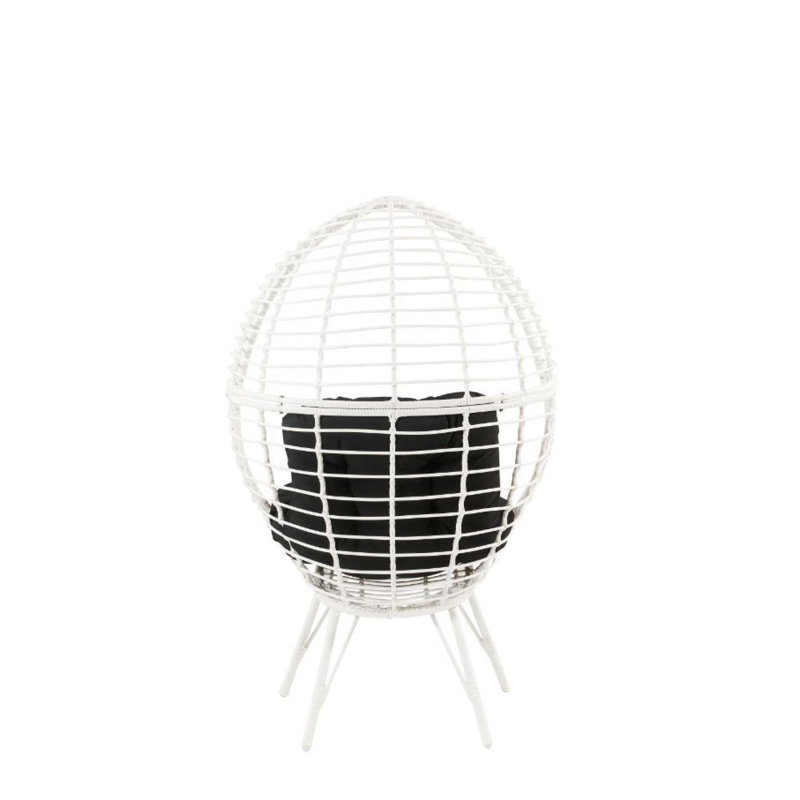 Galzed Teardrop Patio Lounge Chair with White Wicker and Black Cushion