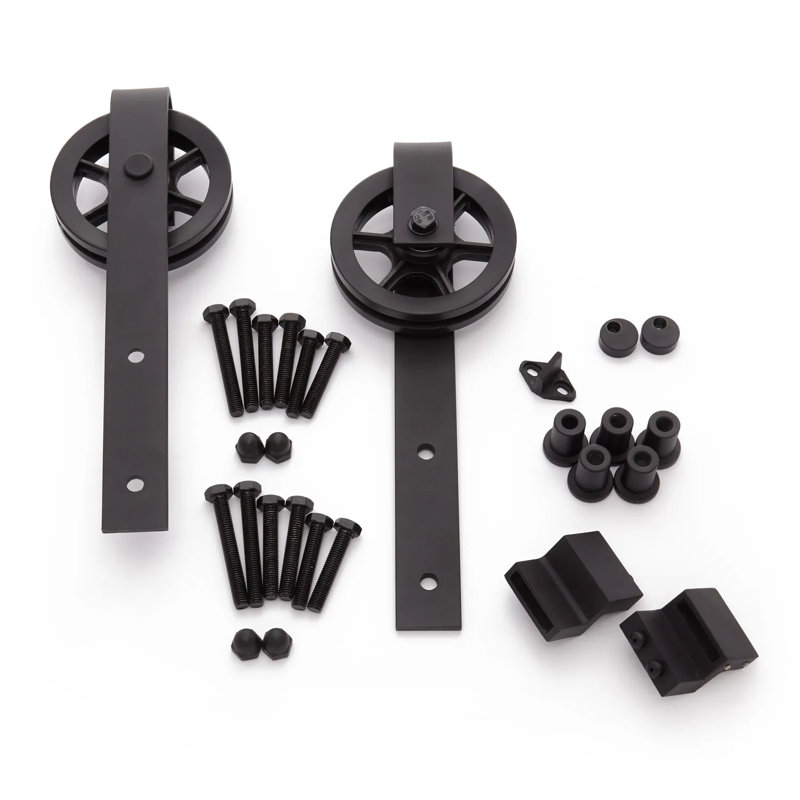 Black Steel Single Bypass Barn Door Hardware Kit
