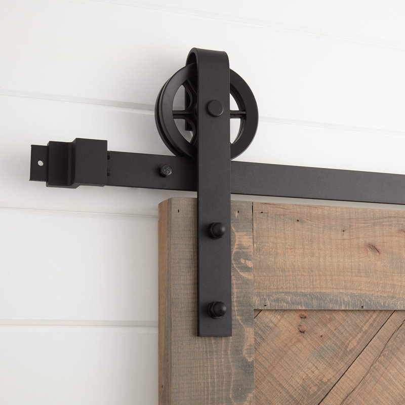 Black Steel Single Bypass Barn Door Hardware Kit