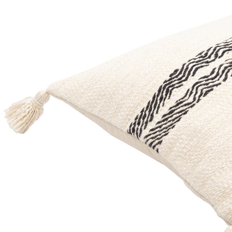 Josie Tasseled Cream and Black Cotton Kids Throw Pillow Set