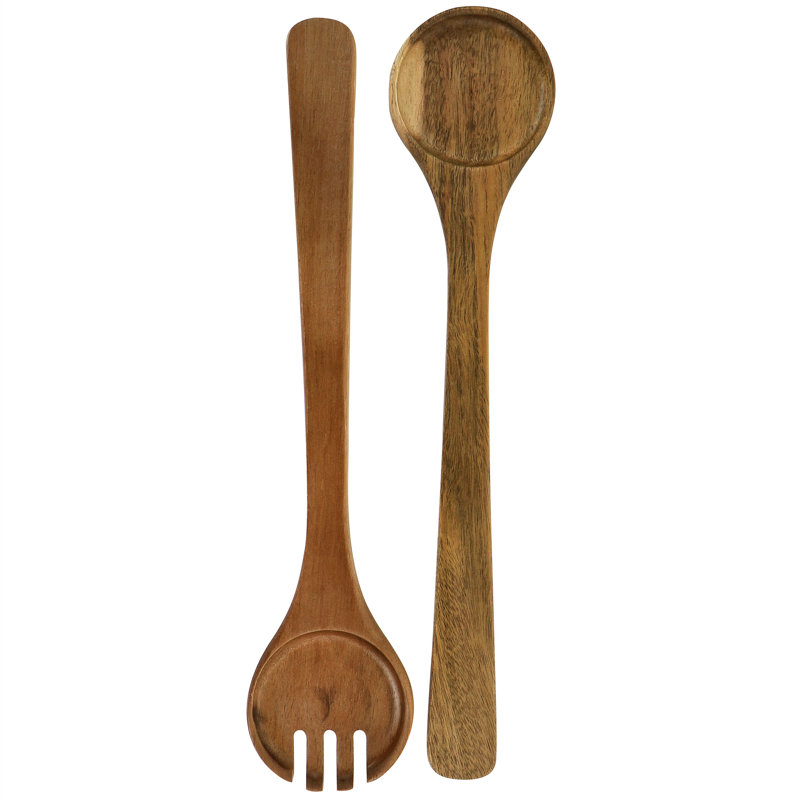 Elite Acacia Wood 15" Salad Bowl Set with Serving Utensils