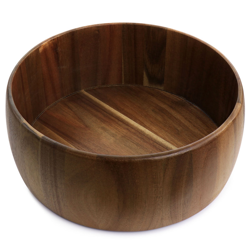 Elite Acacia Wood 15" Salad Bowl Set with Serving Utensils