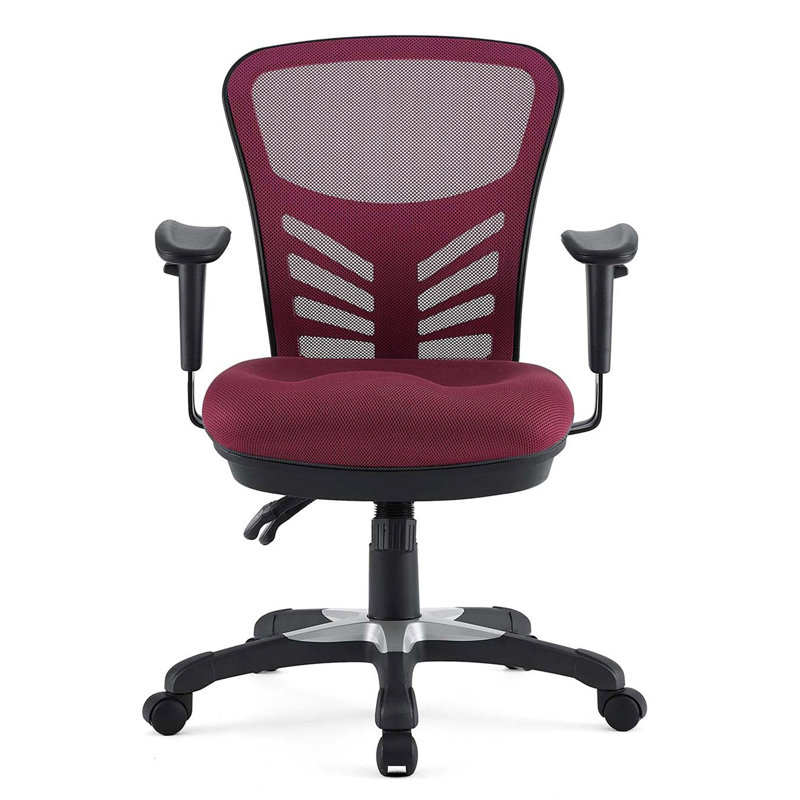 Red Mesh and Leather Adjustable Swivel Office Chair