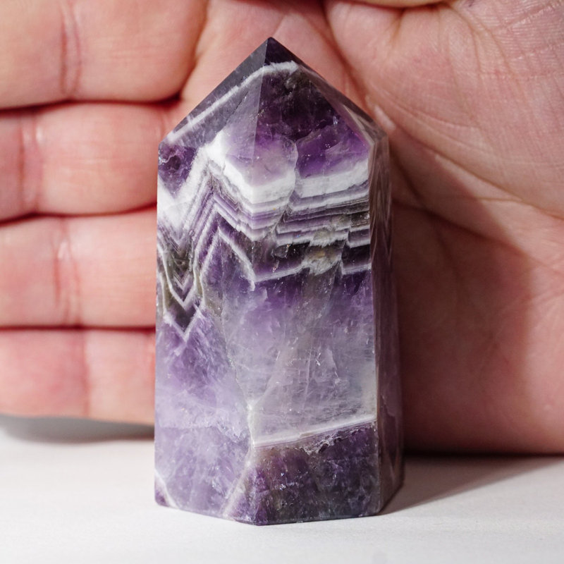 Polished Chevron Amethyst Crystal Point, 3.5-4.5 Inches