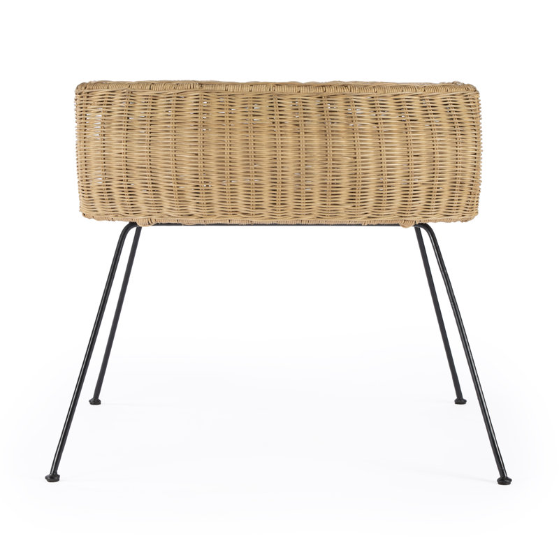 Natural Rattan and Black Iron Round End Table