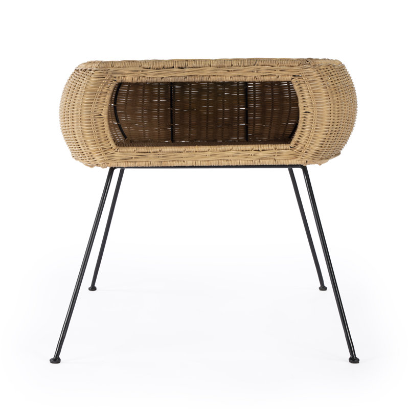 Natural Rattan and Black Iron Round End Table