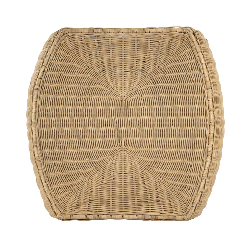 Natural Rattan and Black Iron Round End Table