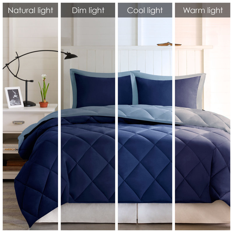 King Navy and Light Blue Reversible Down Alternative Comforter Set