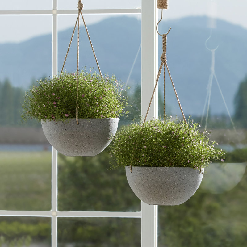 White Honeycomb 10" Hanging Planters with Nylon Rope, Set of 2