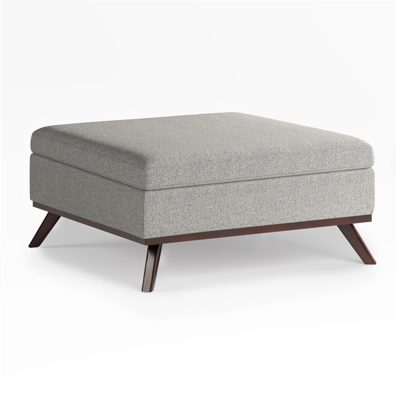 Cloud Gray Upholstered Storage Ottoman with Solid Wood Legs