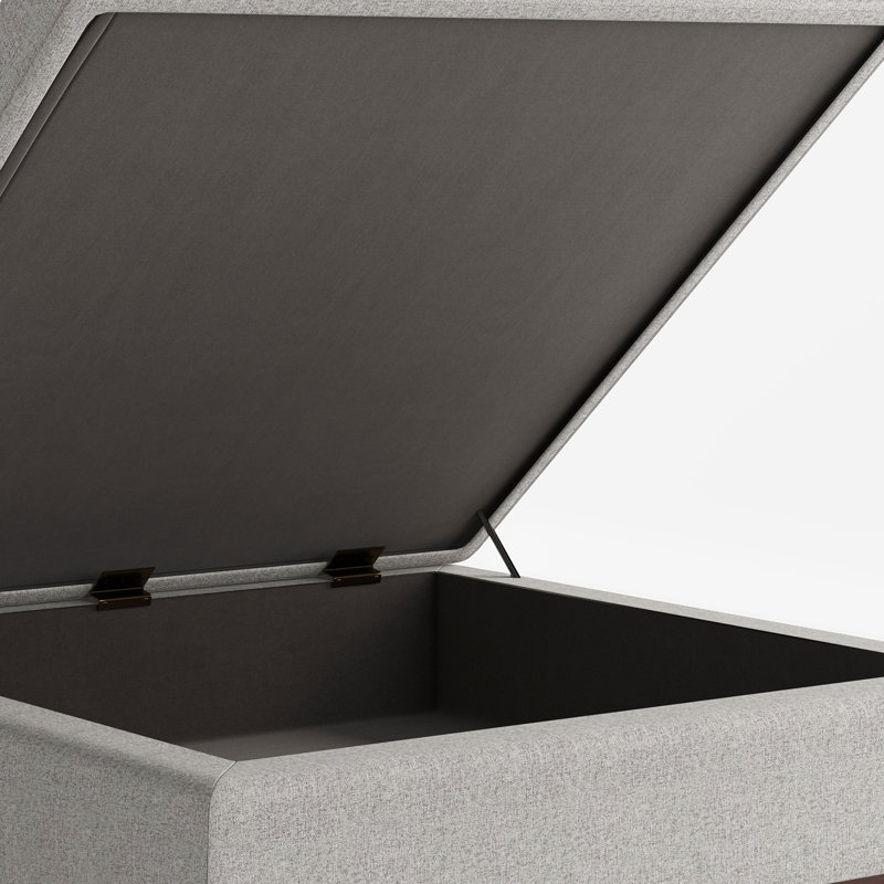 Cloud Gray Upholstered Storage Ottoman with Solid Wood Legs