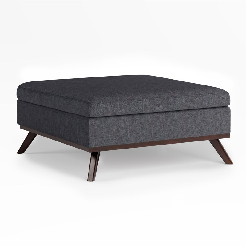 Slate Gray Linen Mid-Century Modern Storage Ottoman