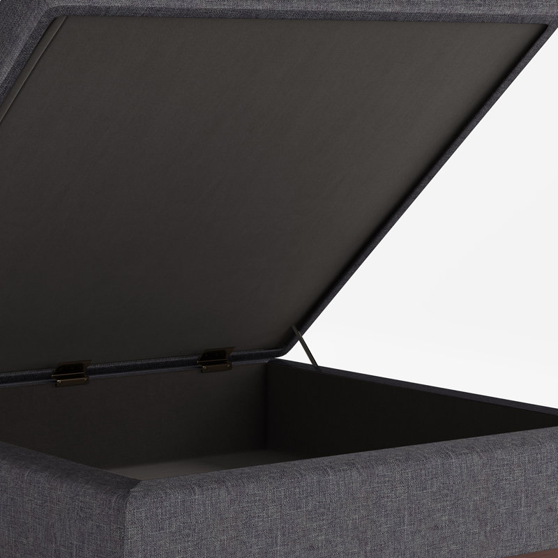 Slate Gray Linen Mid-Century Modern Storage Ottoman