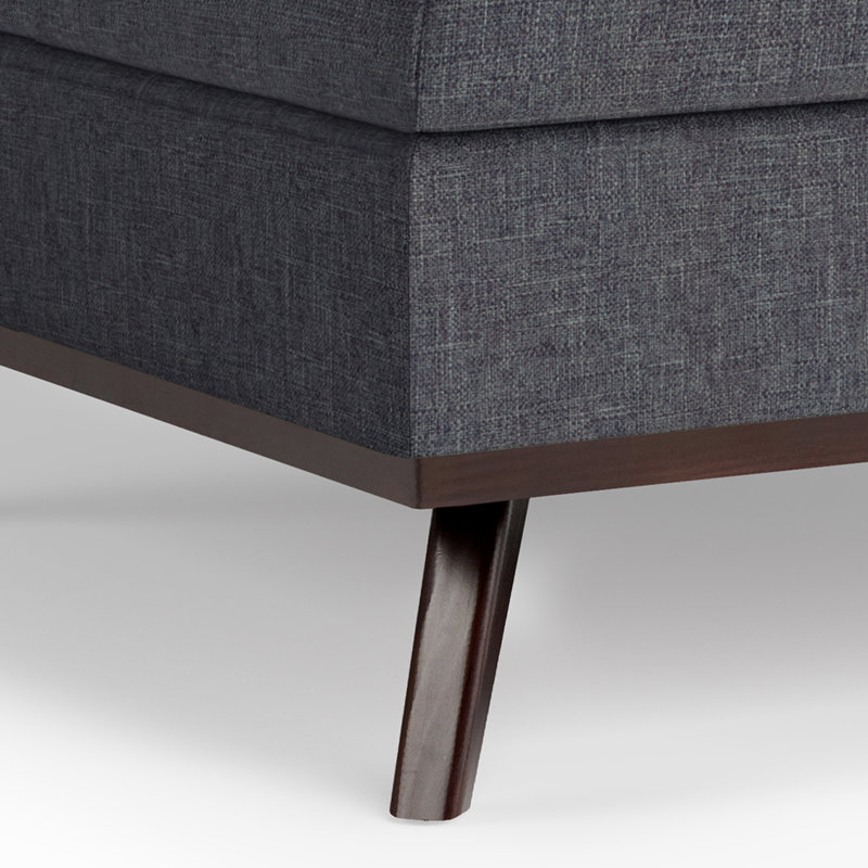 Slate Gray Linen Mid-Century Modern Storage Ottoman