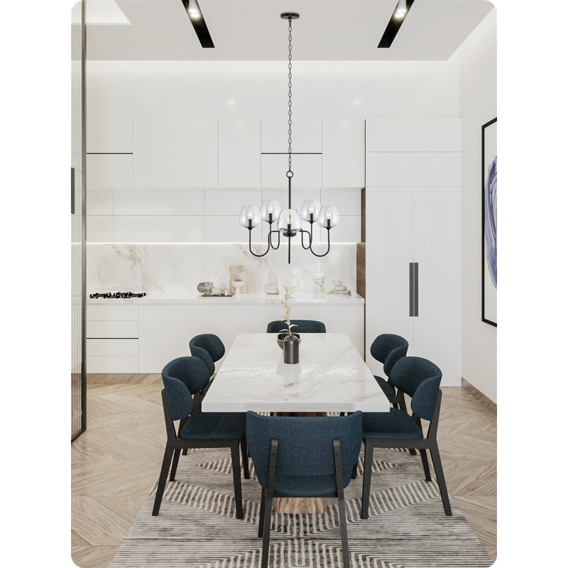 Black 5-Light Modern Chandelier with Clear Glass Shades