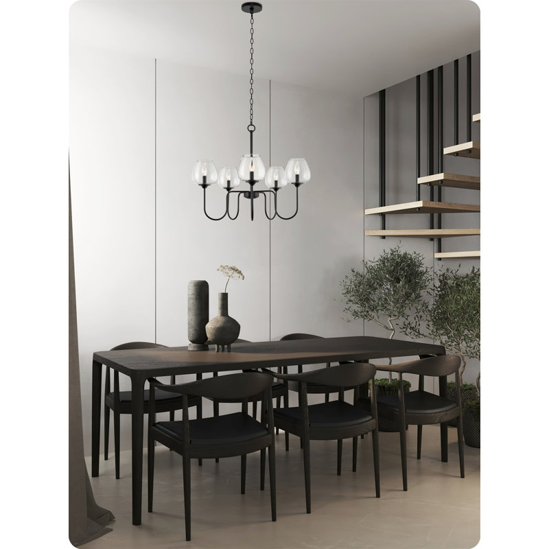 Black 5-Light Modern Chandelier with Clear Glass Shades
