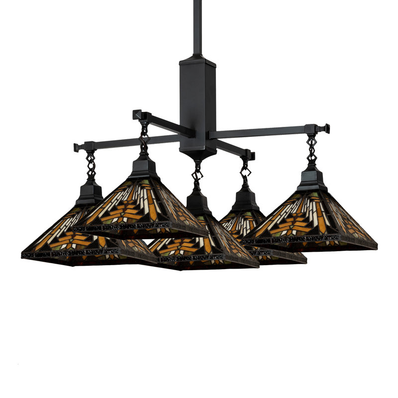 Craftsman Brown Nuevo Mission 5-Light Chandelier with Sunflower Glass Shades