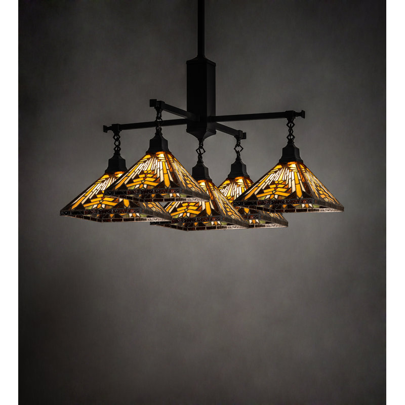 Craftsman Brown Nuevo Mission 5-Light Chandelier with Sunflower Glass Shades
