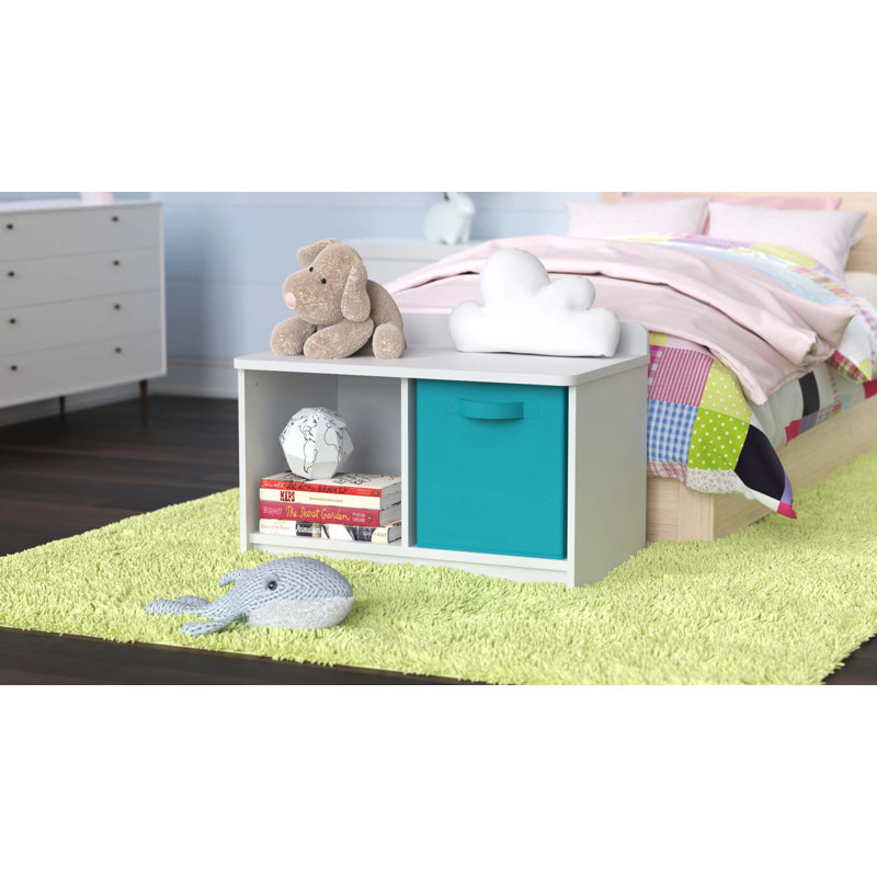 Bright White Laminate Wood Dual-Cube Storage Bench for Kids