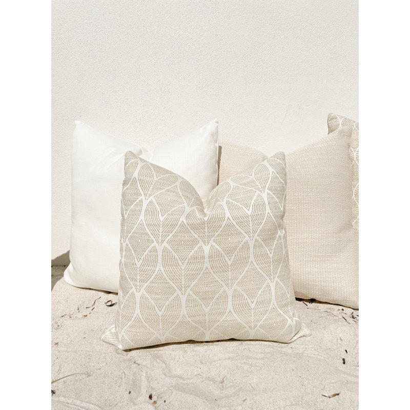 Beige 20" Square Indoor/Outdoor Throw Pillow