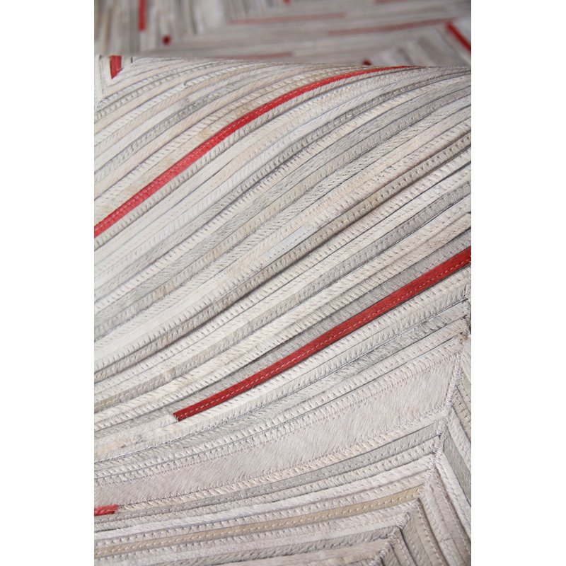 Handmade Ivory and Red Cowhide Chevron Rectangular Area Rug
