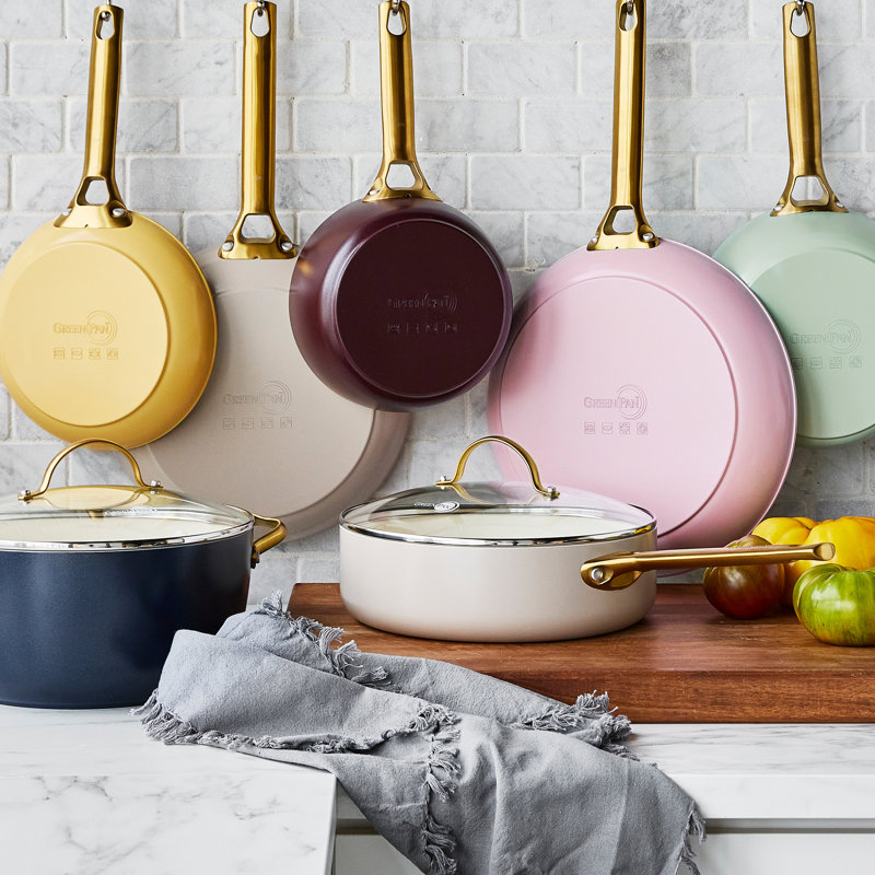 Sky Blue and Gold Ceramic Nonstick Frying Pan Set