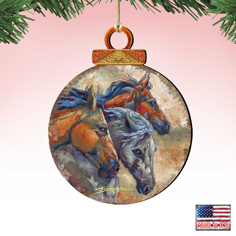 Handcrafted Wooden Horse Head Hanging Ornament Set