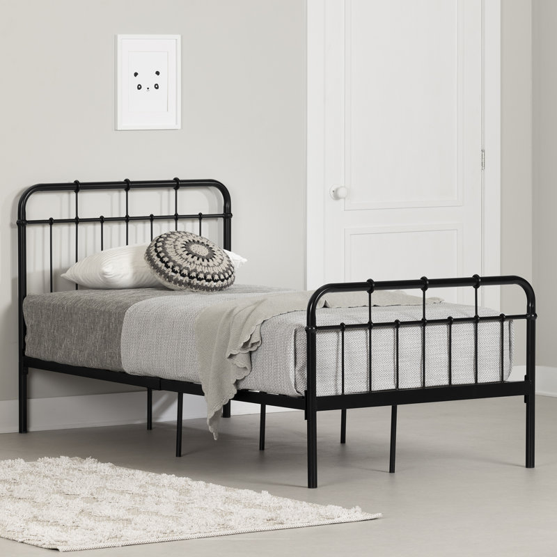 Twin Black Metal Platform Bed with Headboard