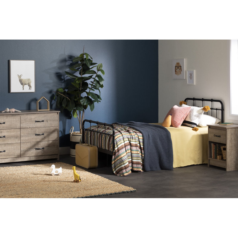 Twin Black Metal Platform Bed with Headboard