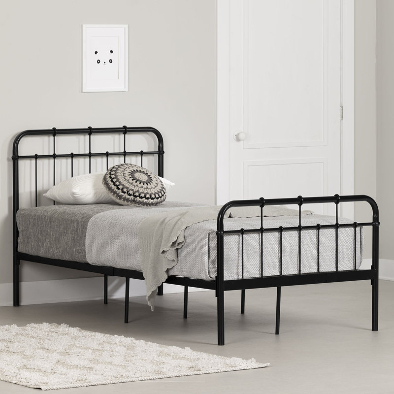 Twin Black Metal Platform Bed with Headboard