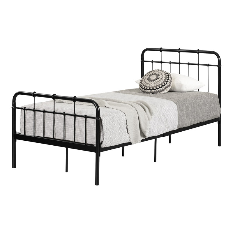 Twin Black Metal Platform Bed with Headboard