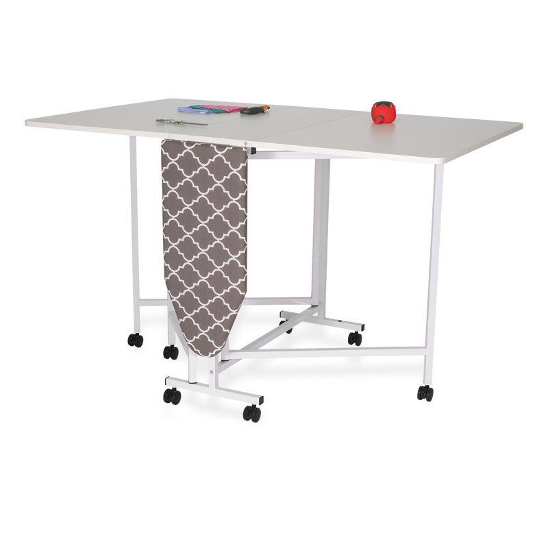 Modern White Metal 63''x59'' Cutting & Ironing Table with Casters