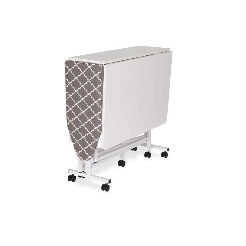 Modern White Metal 63''x59'' Cutting & Ironing Table with Casters