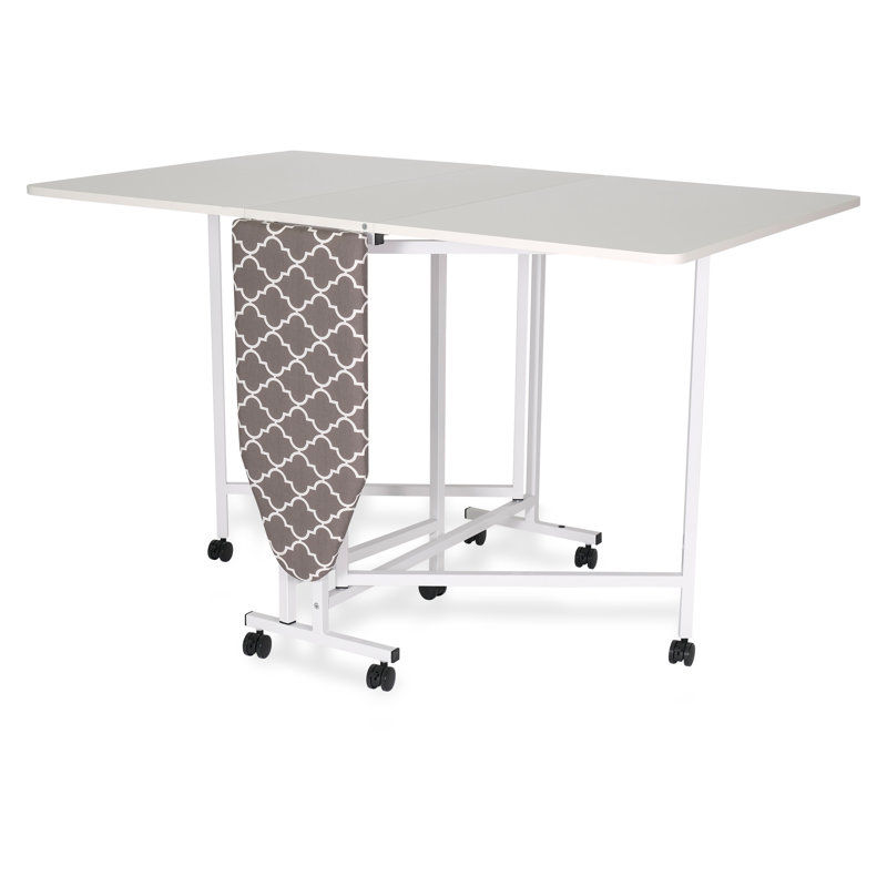 Modern White Metal 63''x59'' Cutting & Ironing Table with Casters