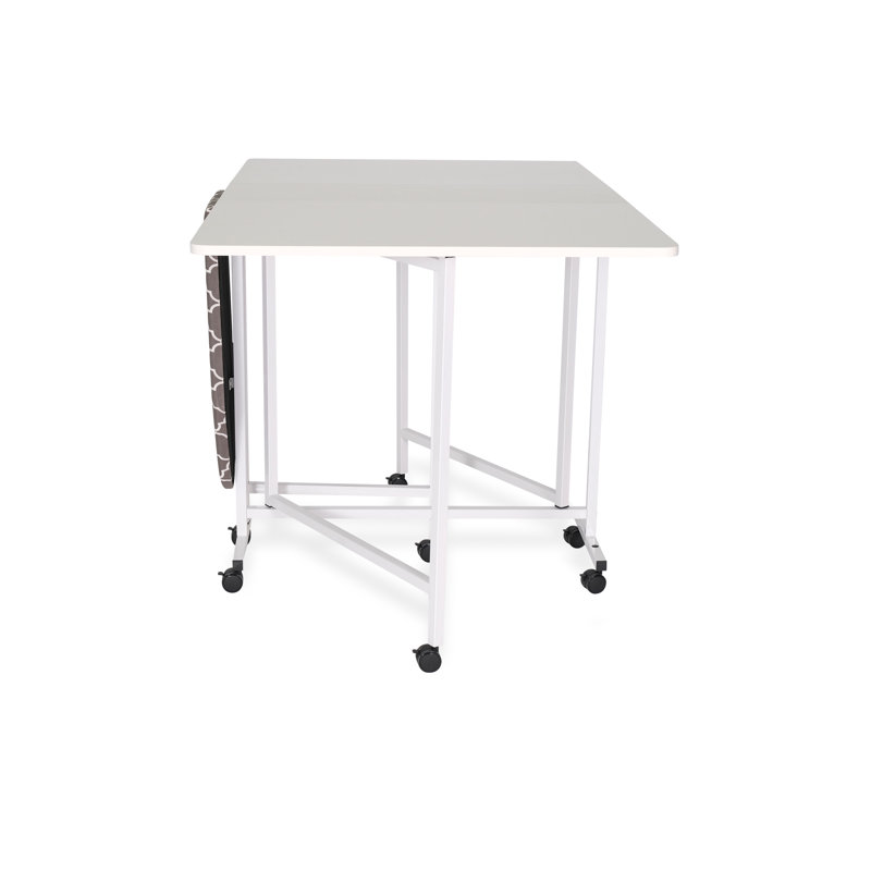 Modern White Metal 63''x59'' Cutting & Ironing Table with Casters