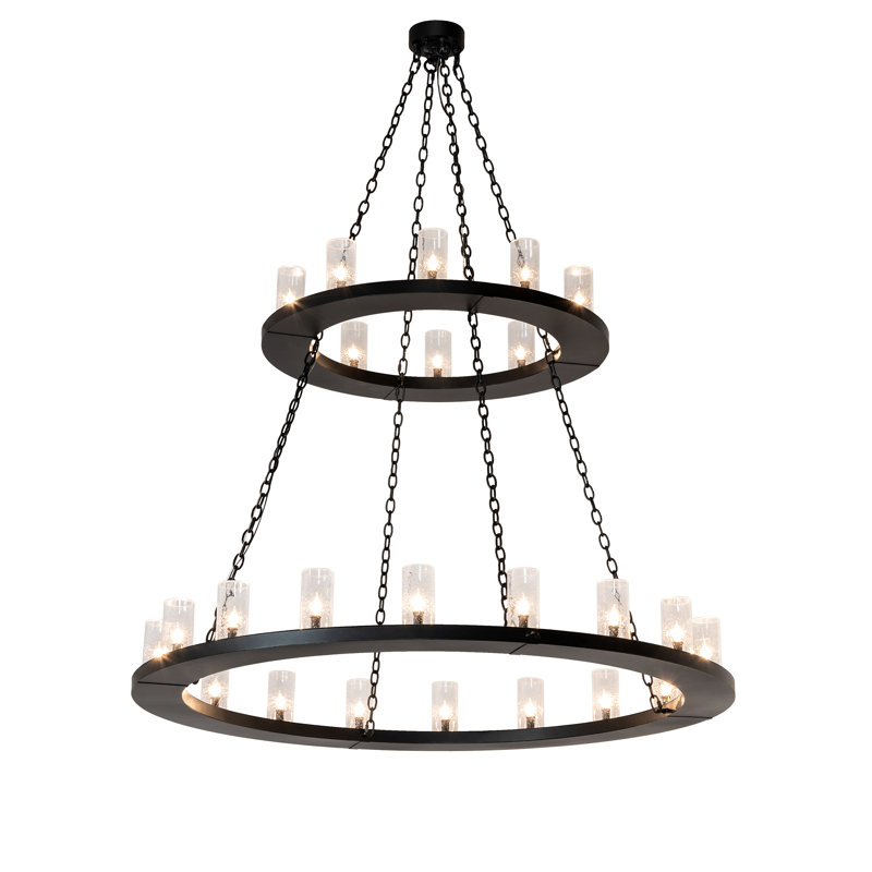 Textured Black 28-Light Modern Chandelier with Clear Seeded Glass