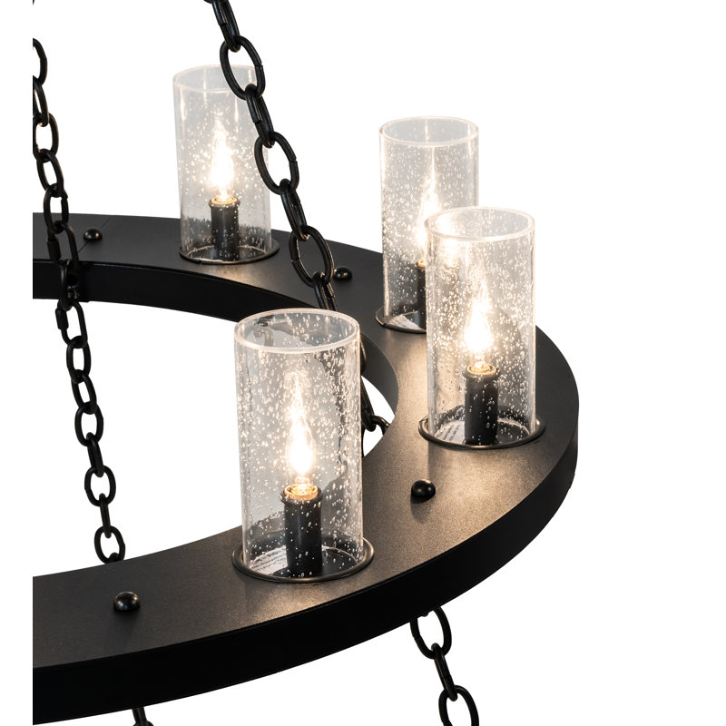 Textured Black 28-Light Modern Chandelier with Clear Seeded Glass