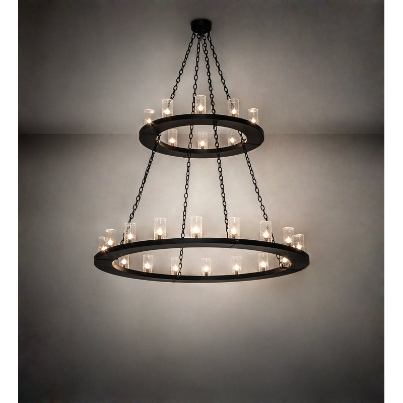 Textured Black 28-Light Modern Chandelier with Clear Seeded Glass